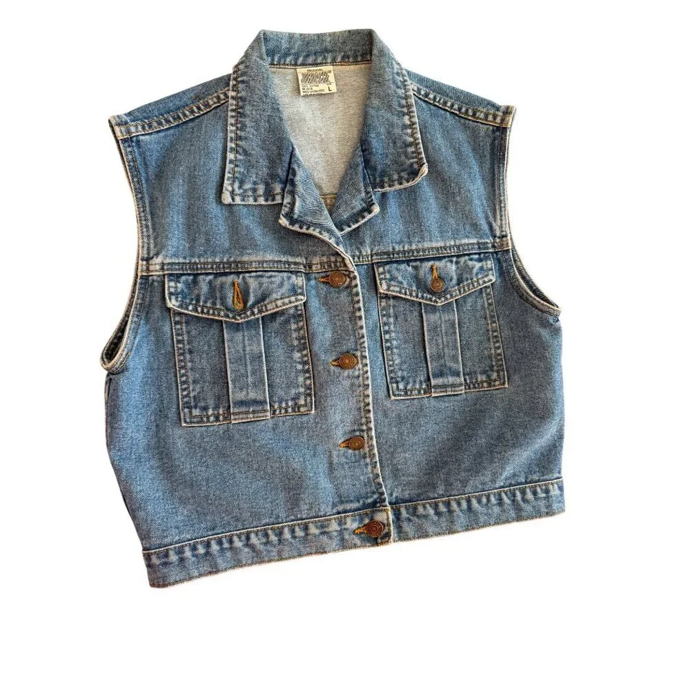 Jordache Womens Vintage Cropped Denim Vest Size Large Blue Cotton Stonewashed - Picture 6 of 7